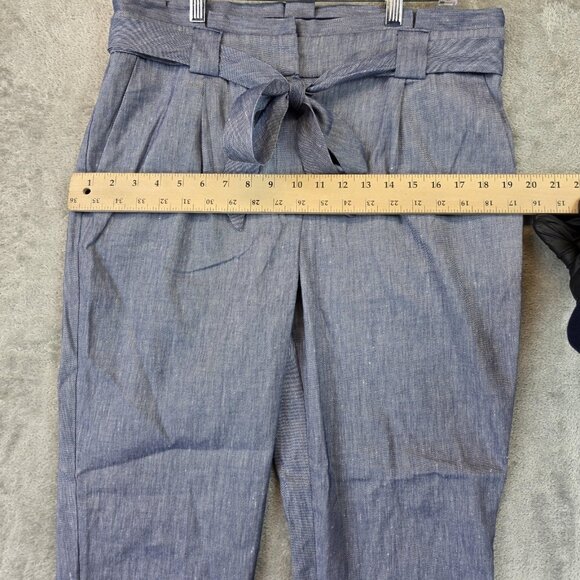 Express Pants Womens Size 12R Blue Ankle High Rise Belted Linen Blend Tapered - Picture 4 of 14